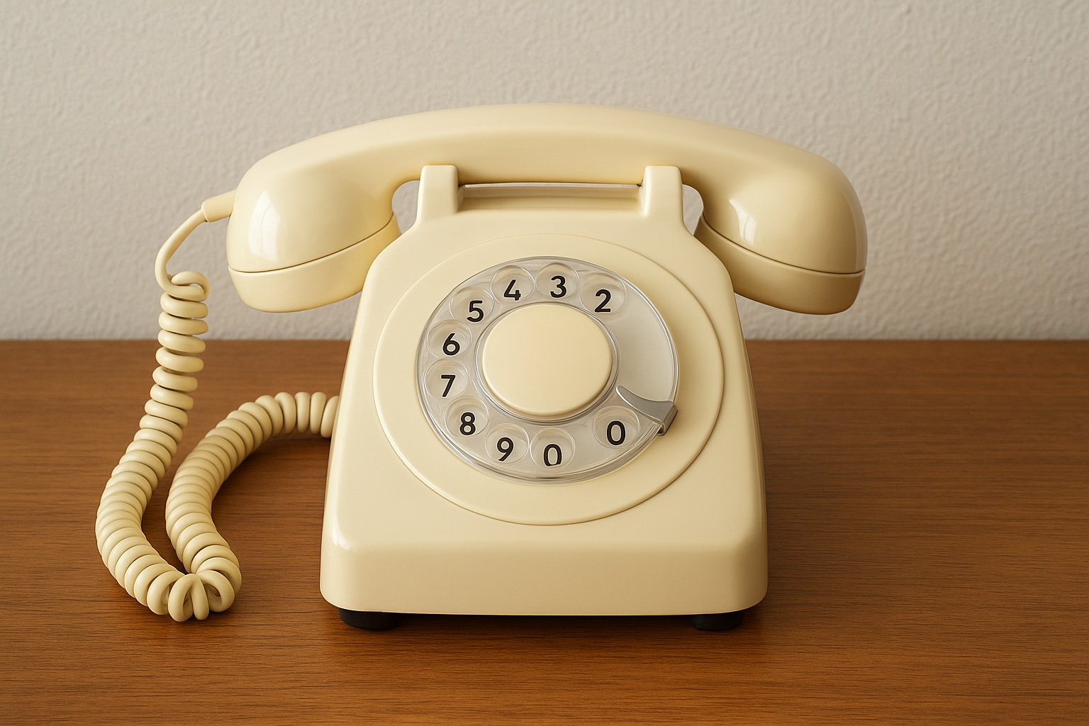 Klassisches Wählschetelefon auf Holzoberfläche