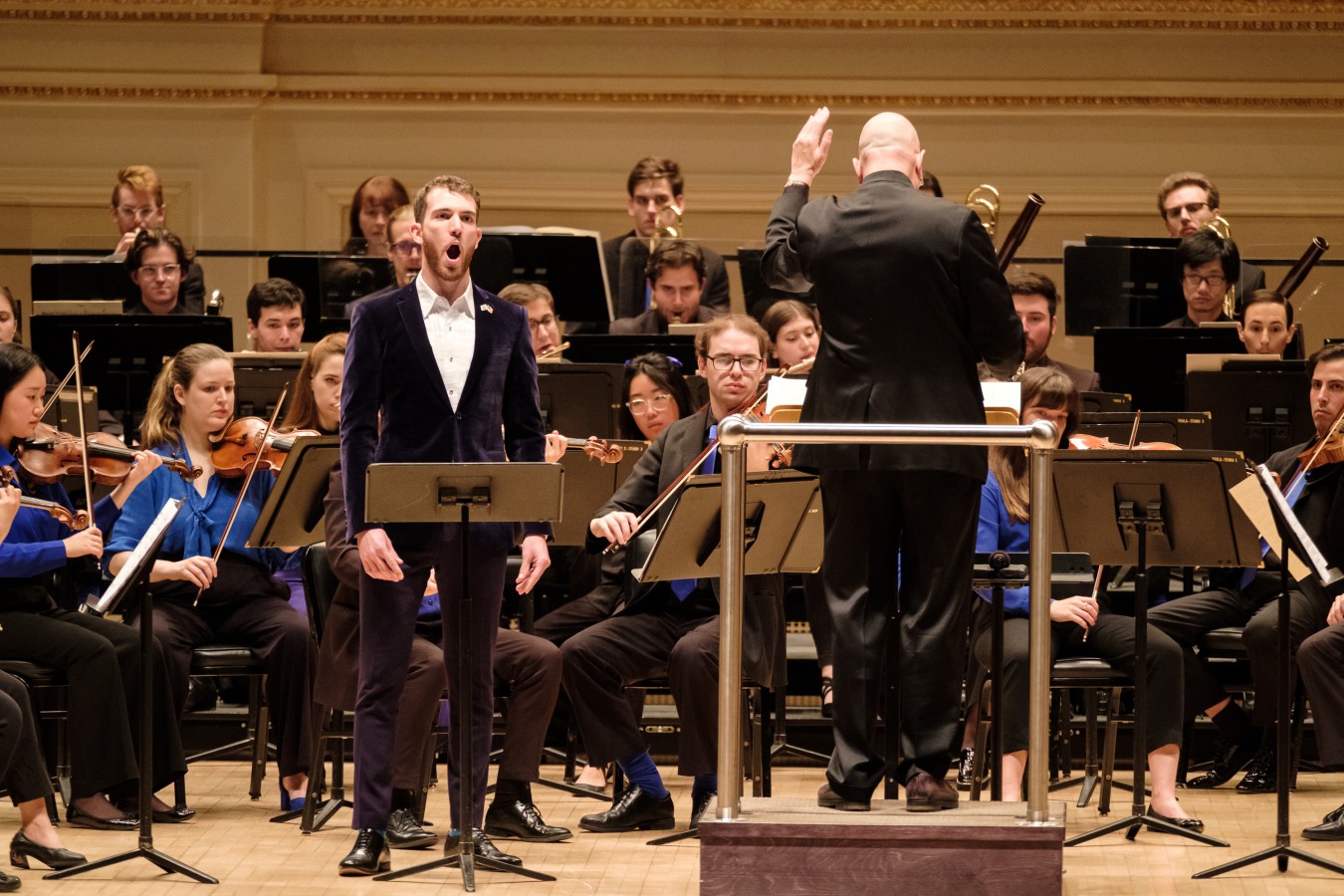 Photo by David DeNee Baritone Noam Heinz performs with conductor Leon Botstein and The Orchestra Now at Carnegie Hall on Tue 11 7 23